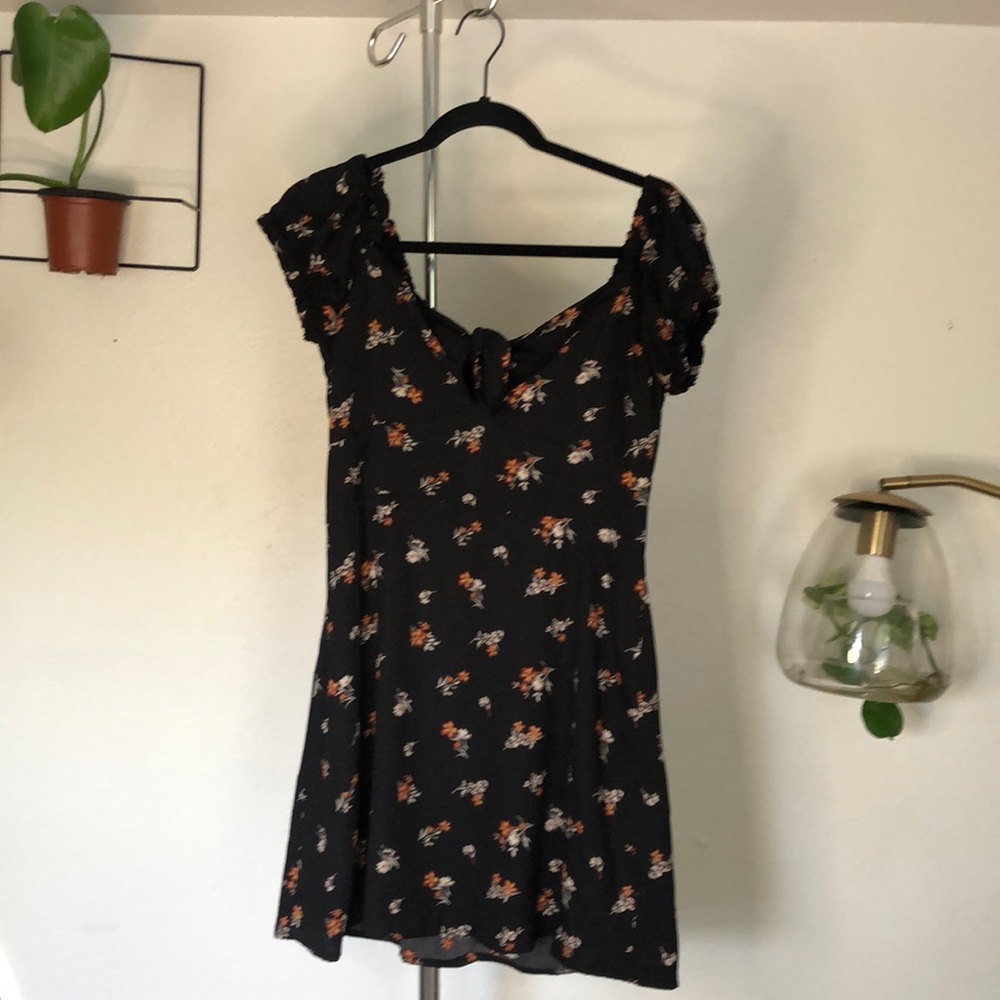 Scrunched Shoulder Mini Floral Dress